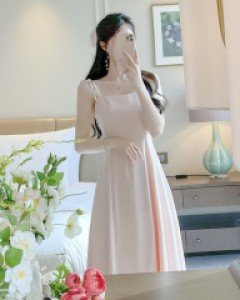 요맘떼 어깨 리본 스퀘어넥 롱 원피스 a2896