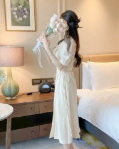 에보니 두겹프릴 랩 옆리본 원피스 a2905