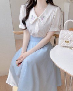 러블리 카라 꽃자수 블라우스 a2921