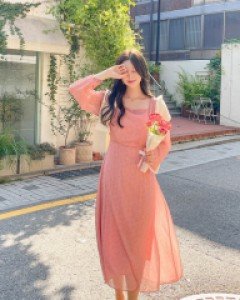 루이스 잔꽃 스퀘어넥 쉬폰 롱 원피스 a2974