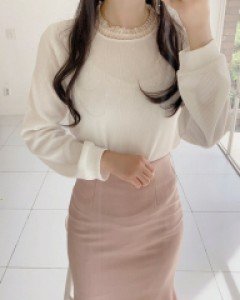 데이지 레이스 배색 쫀쫀 티 a2970