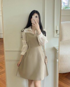 루치아 셔츠 배색 원피스 a2998