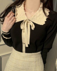 웨이브카라 리본진주니트 a1139