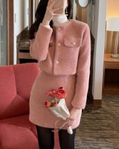(2종세트) 퍼 크롭자켓과 퍼 미니스커트 세트 a2654