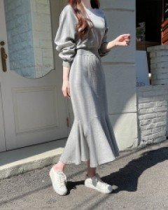 이즈니 허리밴딩 맨투맨 기모원피스 a1881