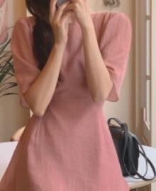 Pink shirring long dress
