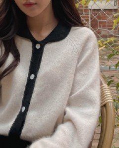 Angora color combination Collar Cardigan