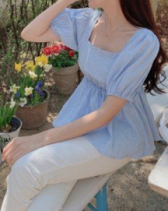 Check Flare Blouse