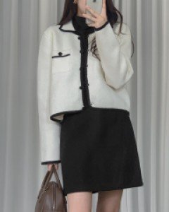 French color combination knit jacket