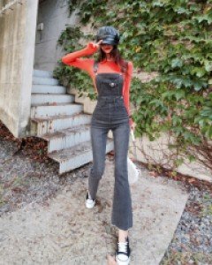 [3439]삐삐 멜빵 부츠컷팬츠