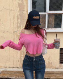 [1444]U라운드 크롭 긴팔티