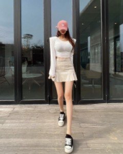 [4003]걸스 프릴 레더 스커트