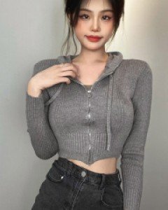 [2215]쫀쫀슬림 니트크롭 후드집업