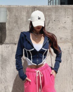 [2487]코르셋라인 후드 크롭집업