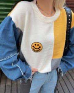 [1980]데님패치 유니크스마일 맨투맨