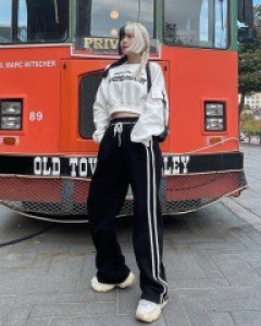 [9583]사이드2줄라인 끈와이드팬츠