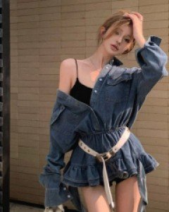 [4766]러블리캉캉 데님 튜닉원피스