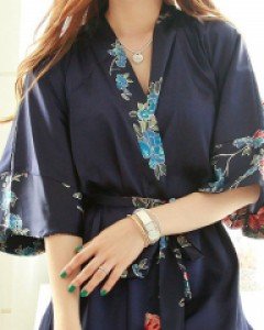 컬러엔플라워 슬립가운SET - 네이비