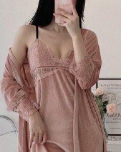 [캡] 럭셔리 벨벳슬립+가운세트