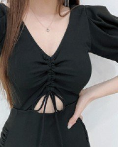 [캡] 일로 셔링 퍼프소매모노키니 - 원피스수영복