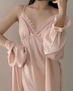 [캡내장] 어나더 슬립원피스+가운세트