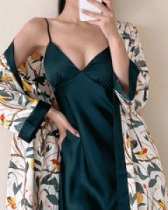 [캡내장] 딥그린 슬립원피스+가운세트