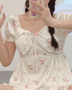 [캡내장] 실켓 반팔투피스 파자마세트