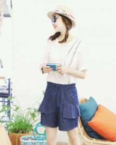 러블리 다크블루 티어드 큐롯 데님 밴딩 팬츠