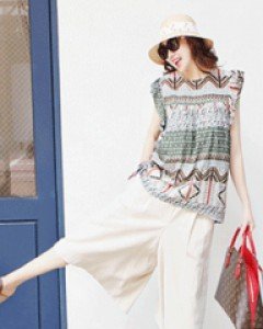 라떼 베이지 린넨 6부 밴딩 큐롯팬츠