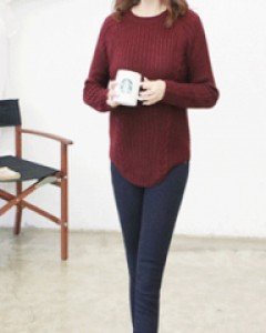 이자벨 버건디 가로 세로 짜임 & 꽈배기 니트