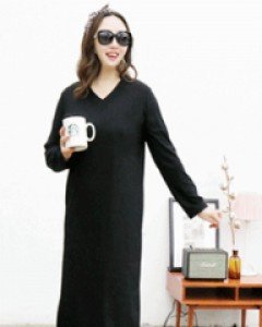 뷰티걸 블랙 양면 V넥 루즈핏 옆트임 롱 원피스