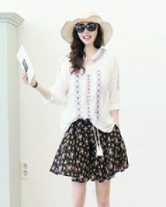 플라워 타임 블랙 4부 치마바지