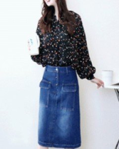 경쾌한 소녀 아웃포켓 A라인 5부 데님 스커트(S~L사이즈까지)
