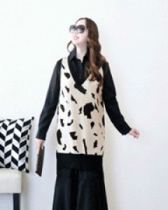 감성 베이지 루즈핏 롱 니트 베스트