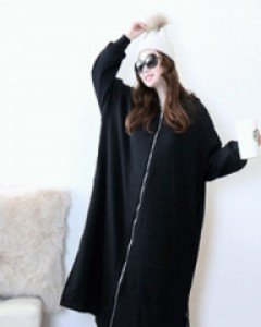 뉴욕 블랙 보아 퍼 박시 라인 후드 롱 집업