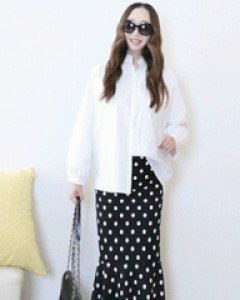 로맨틱시즘 도트 블랙 밴딩 롱 머메이드 스커트