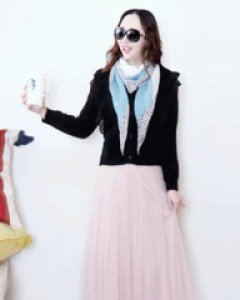 아트무드 블랙 레이스 프릴 니트 가디건