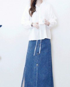 걸리쉬 옆트임 버튼 A라인 데님 롱 스커트(S~L사이즈까지)