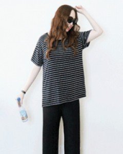 스타일걸 블랙 플리츠 일자 밴딩 팬츠