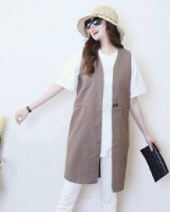 시크 브라운 뒷트임 린넨 롱 베스트