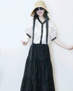 걸스 블랙 티어드 밴딩 롱 스커트