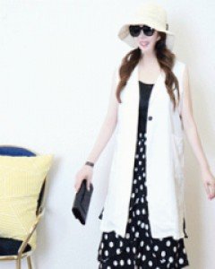 시크 화이트 원버튼 옆트임 루즈핏 롱 린넨 베스트