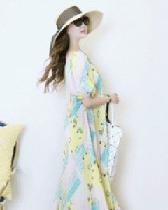 트렌디 옐로우 반다나 오프숄더 A라인 루즈핏 롱원피스