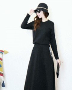 이자벨 블랙 잘록한 허리라인 롱 원피스