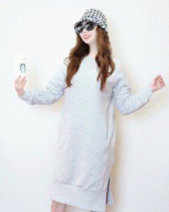 해피 그레이 밍크 퍼 옆트임 맨투맨 원피스