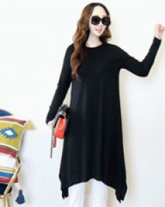 홀릭 블랙 A라인 언밸런스 루즈핏 롱 티