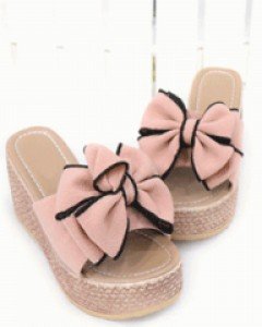 소녀의 핑크 리본 초경량 웨지 통굽 슬라이드 슈즈(240사이즈 주문가능)