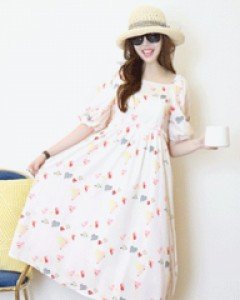 스위트 하트 스퀘어넥 5부소매 프릴 하이웨이스트롱 원피스