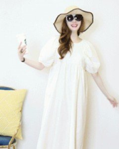 싱그러운 레몬 옐로우 양면 라운드넥 백 리본 루즈핏원피스