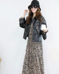 프렌치 블랙 루즈핏 가죽 라이더 숏자켓